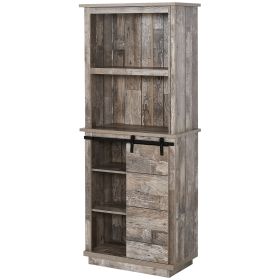 64.5" Freestanding Kitchen Buffet Hutch, Rustic Pantry Storage Cabinet with Sliding Barn Door & Adjustable Shelf, Vintage Wood