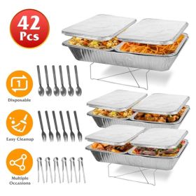 Set Of 42Pcs Disposable Chafing Dish Buffet Set Chafing Servers With Covers Spoons Forks Tongs Full-Size Pans Food Warmers For Parties Events Cat (Option: 42PcsSet)