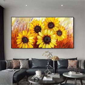 Hand Painted Oil Painting Abstract Sunflower Oil Painting on Canvas Large Wall Art Original Flower Landscape Art Yellow Floral Painting Modern Li (style: 01, size: 60x120cm)