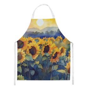 Sunflowers in Watercolor Apron Cooking Kitchen Server Baking Crafts Gardening for Adult Women Men, Unisex, Large, Multicolor (Default: Default)